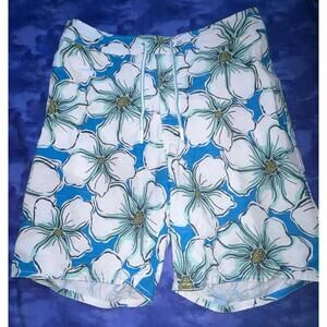 Johnnie-O Men's Mangrove White Multicolor Floral Size Large  Swim Trunks‎